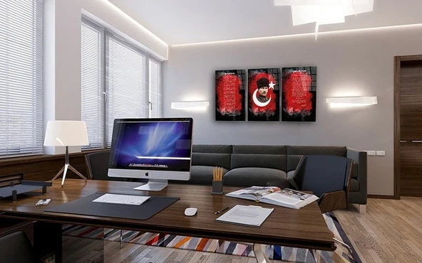 Atatürk - Istiklal Marşı - Gençliğe Hitabe 3 Lü Set Cam Tablo - Resim 9