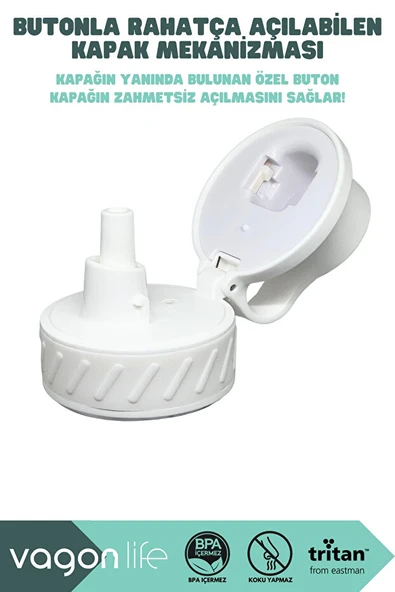 Vagonlife VGN047 800ml Pipetli Beyaz Tritan Matara - Resim 3