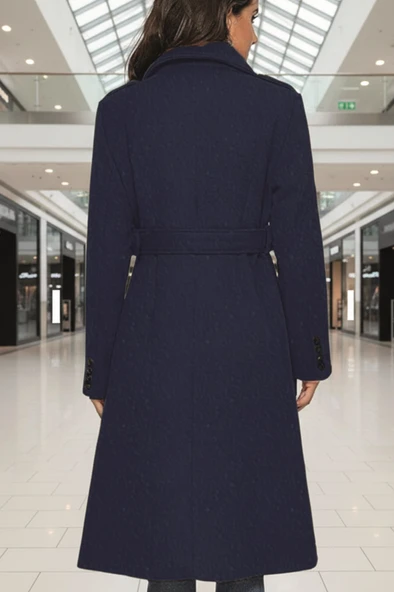 Aksesuar Detaylı Kaşe Kaban Kemerli - Resim 3