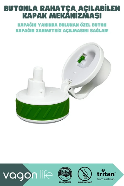 Vagonlife VGN047 800ml Pipetli Yeşil Tritan Matara - Resim 3