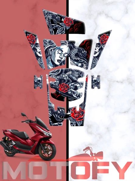 HONDA PCX 125 2025 3D DESENLİ TANK PAD SETİ KIRMIZI ürün görseli