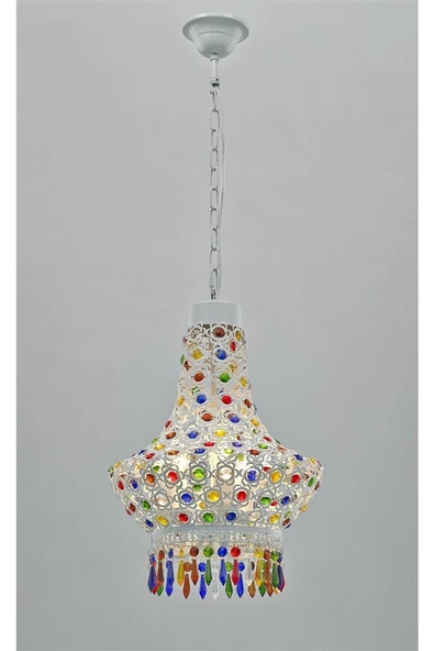 AVONNI AV-5106-B22 Beyaz Boyalı Klasik Avize E27 Metal Kristal 22cm ürün görseli 1