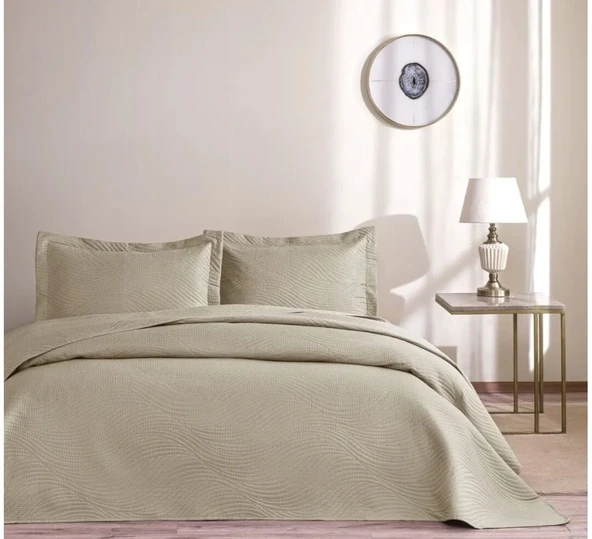 Taç Tek Kişilik Kapitone Yatak Örtüsü Takımı Harlow Taş Rengi ürün görseli