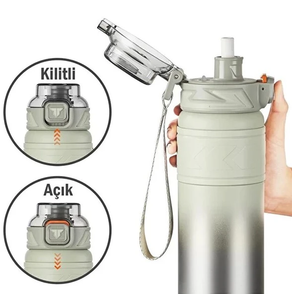 Vagonlife Tkk T2022 500ml Süzgeçli Pipetli Yeşil Çelik Matara - Resim 3