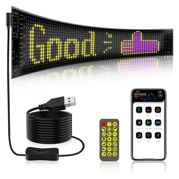 LED Ekran Matrix Panel Cama Yapışan En Büyük Boy 16X96 Telefon App Kontrol Digital Araba Yazısı ürün görseli