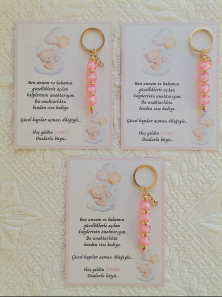 24 Adet İsme Özel Tasarım Pembe Anahtarlık Hastane Yeni Doğan 40 Mevlidi Dağıtmalık Hediyelik - Resim 3