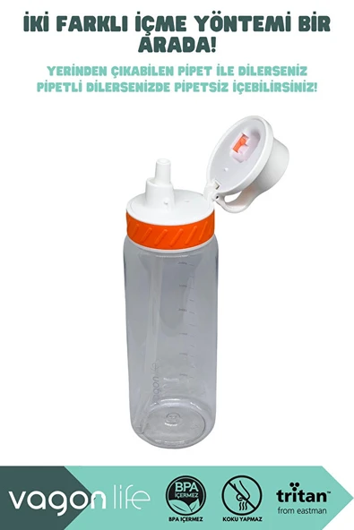 Vagonlife VGN047 800ml Pipetli Turuncu Tritan Matara - Resim 2