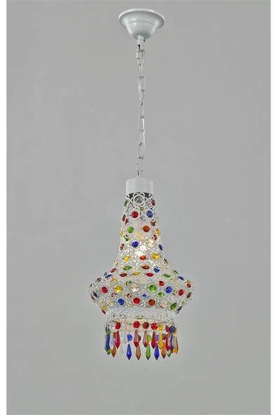 AVONNI AV-5108-1B Beyaz Boyalı Klasik Avize E14 Metal Kristal 37cm ürün görseli 1