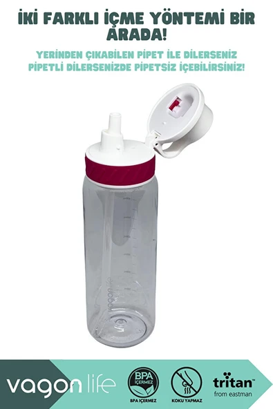 Vagonlife VGN047 800ml Pipetli Pembe Tritan Matara - Resim 2