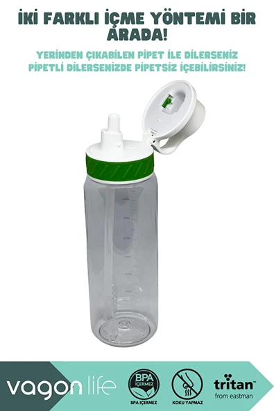 Vagonlife VGN047 800ml Pipetli Yeşil Tritan Matara - Resim 2