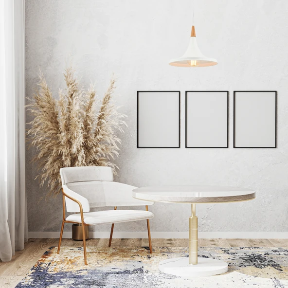 AVONNI AV-4100-A6-BBY Beyaz Boyal? Modern Avize E27 Metal Ahşap 32cm - Resim 4