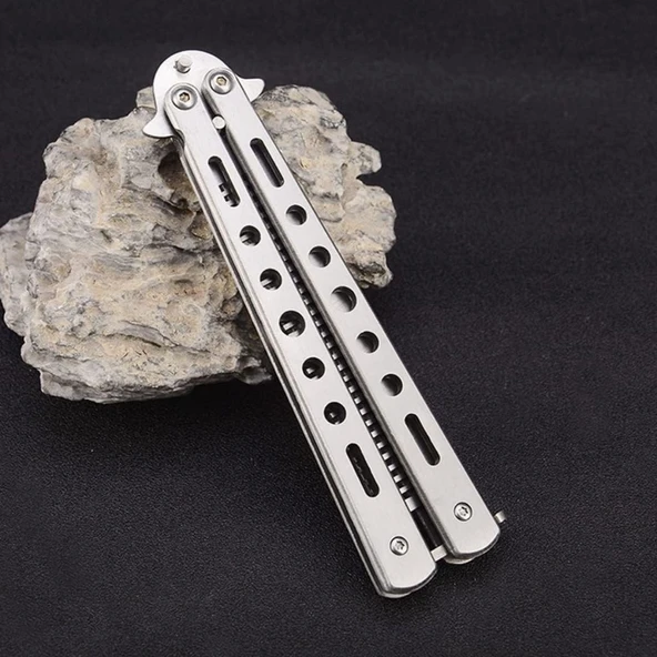 Gri Katlanabilir Paslanmaz Çelik Kelebek Bıçak Tarak Sakal Bıyık Fırçası Profesyonel Saç Kesimi İçin Tarak - Resim 3