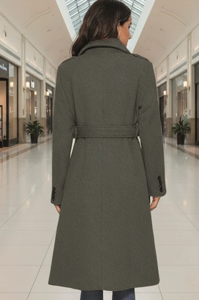 Kemer Detaylı Aksesuarlı Kaşe Kaban - Resim 4