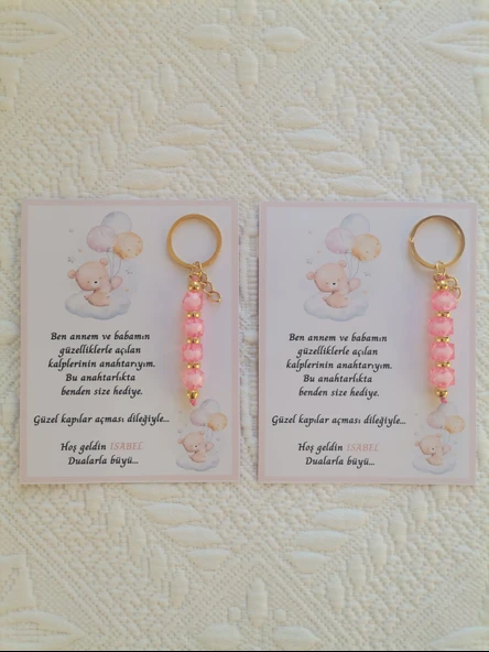 48 Adet İsme Özel Tasarım Pembe Anahtarlık Hastane Yeni Doğan 40 Mevlidi Dağıtmalık Hediyelik - Resim 2