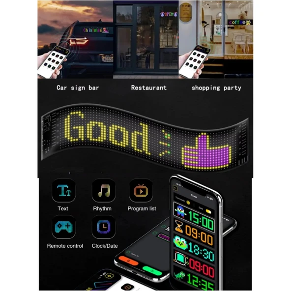 LED Ekran Matrix Panel Cama Yapışan En Büyük Boy 16X96 Telefon App Kontrol Digital Araba Yazısı - Resim 4