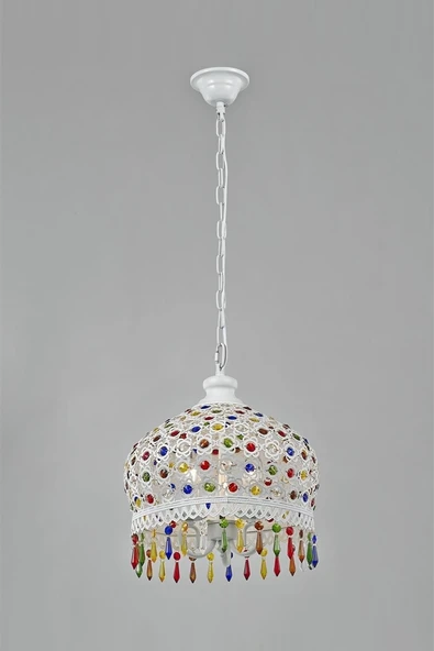 AVONNI AV-5107-1B Beyaz Boyalı Klasik Avize E14 Metal Kristal 36cm ürün görseli 1