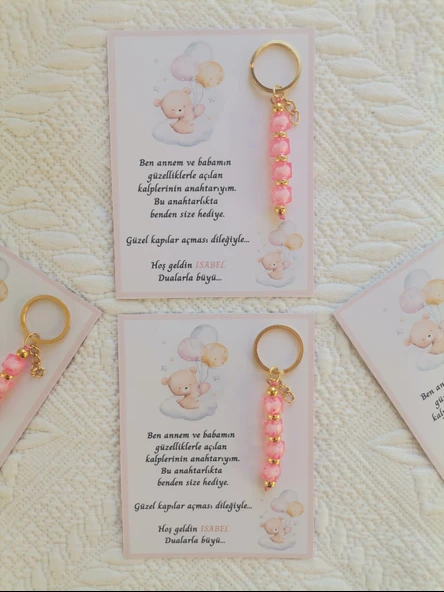 48 Adet İsme Özel Tasarım Pembe Anahtarlık Hastane Yeni Doğan 40 Mevlidi Dağıtmalık Hediyelik - Resim 6