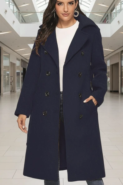 Aksesuar Detaylı Kaşe Kaban Kemerli - Resim 2