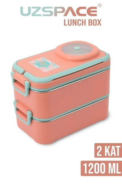 Vagonlife 8023 1200ml 2 Katlı 4 Bölmeli Mercan Çelik Saklama Kabı ürün görseli