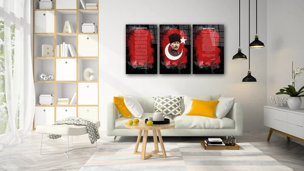 Atatürk - Istiklal Marşı - Gençliğe Hitabe 3 Lü Set Cam Tablo - Resim 2