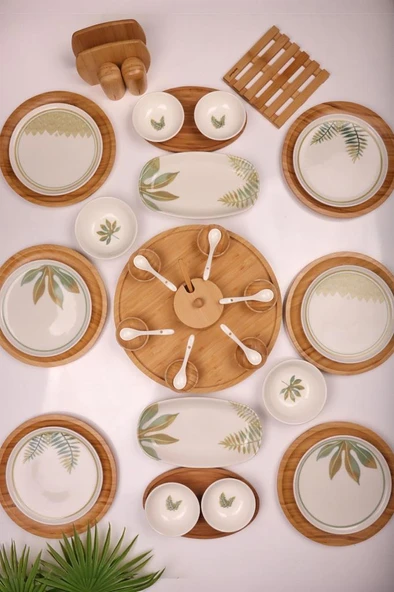 Atbyhome Dawn 6 Kişilik 42 Parça Doğal Bambu Porselen Kahvaltı Takımı – Kahvaltı Seti Sunum Seti ürün görseli