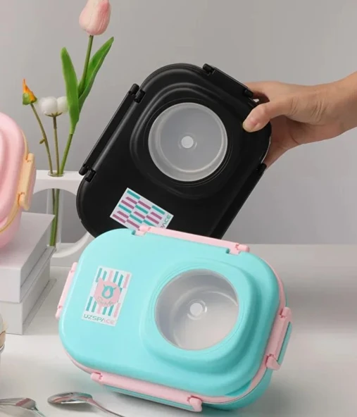 Vagonlife 8021 600ml 3 Bölmeli Turkuaz Çelik Saklama Kabı - Resim 2