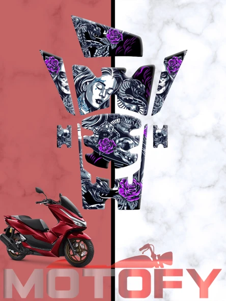 HONDA PCX 125 2025 3D DESENLİ TANK PAD SETİ MOR ürün görseli