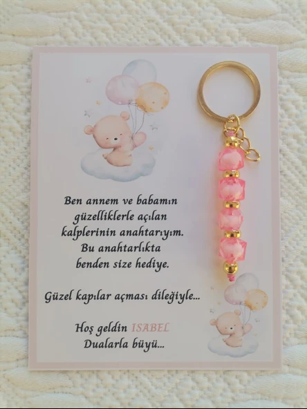72 Adet İsme Özel Tasarım Pembe Anahtarlık Hastane Yeni Doğan 40 Mevlidi Dağıtmalık Hediyelik ürün görseli