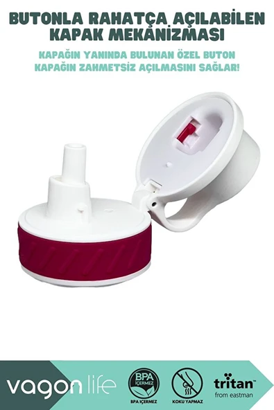 Vagonlife VGN047 800ml Pipetli Pembe Tritan Matara - Resim 3
