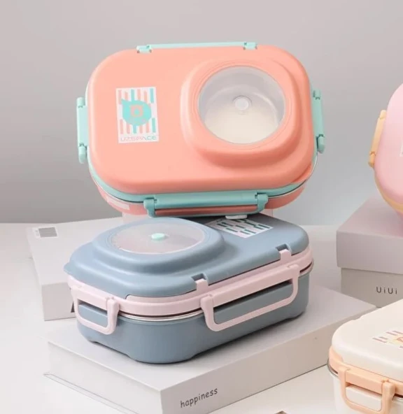 Vagonlife 8021 600ml 3 Bölmeli Mercan Çelik Saklama Kabı - Resim 2