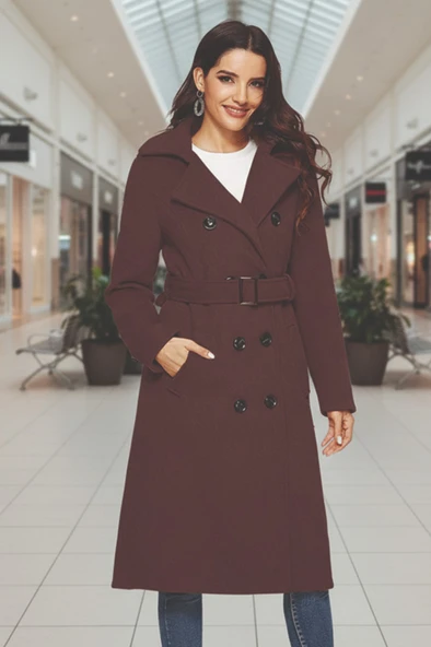 Kemer Detaylı Aksesuarlı Kaşe Kaban ürün görseli 1