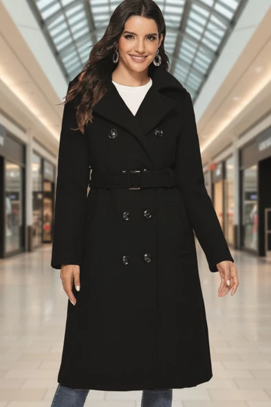 Aksesuarlı Kaşe Kaban Kemer Detaylı ürün görseli 1