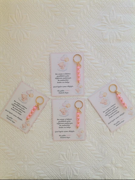 48 Adet İsme Özel Tasarım Pembe Anahtarlık Hastane Yeni Doğan 40 Mevlidi Dağıtmalık Hediyelik - Resim 5