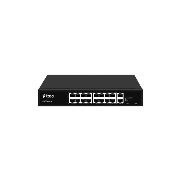 Ttec 16PORT 300W Full Poe 18300PG 10/100 2ge Uplink Yönetilemez Poe Switch Tak Çalıştır ürün görseli