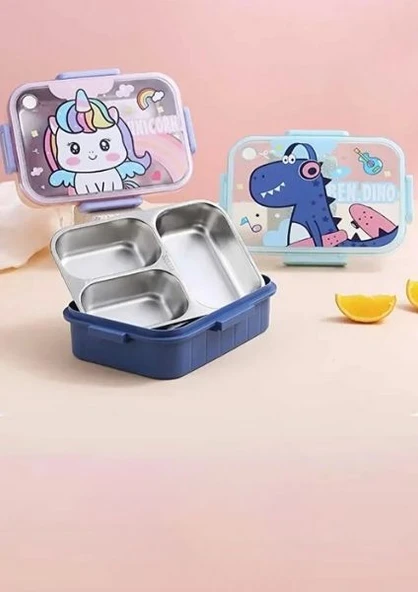 Vagonlife BL50555-1 750ml 3 Bölmeli Mavi Çelik Saklama Kabı - Resim 2