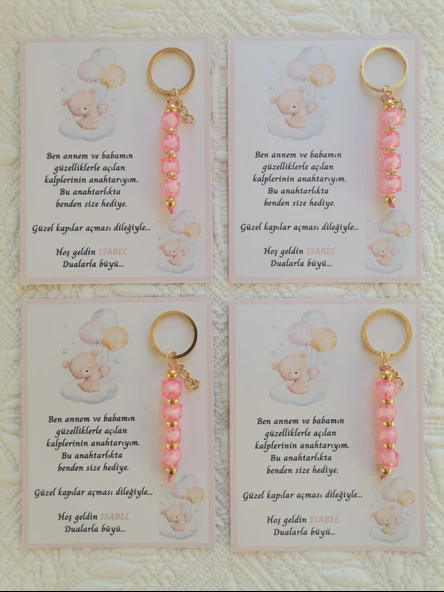 24 Adet İsme Özel Tasarım Pembe Anahtarlık Hastane Yeni Doğan 40 Mevlidi Dağıtmalık Hediyelik - Resim 4