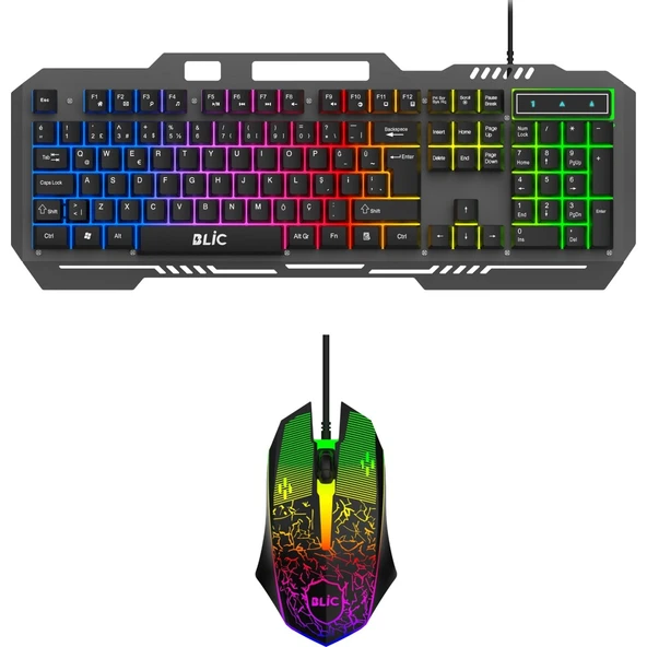 Rainbow Bkb8 Rgb Gaming Kalavye Kablolu Mekanik 105 Tuşlu LED Işıklı Oyuncu Klavye + Mouse ürün görseli