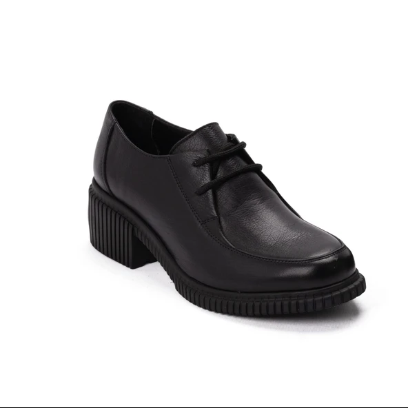 Kadın Hakiki Deri 5 Cm Topuklu Günlük Rahat Bağcıklı Oxford Ayakkabı - Resim 6