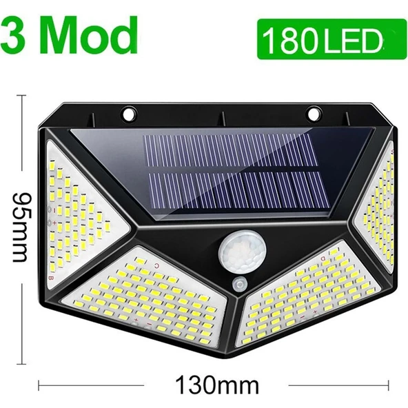 Dailylink Hareket Sensörlü Solar 100 LED Güneş Enerjili Duvar Lambası - Resim 2