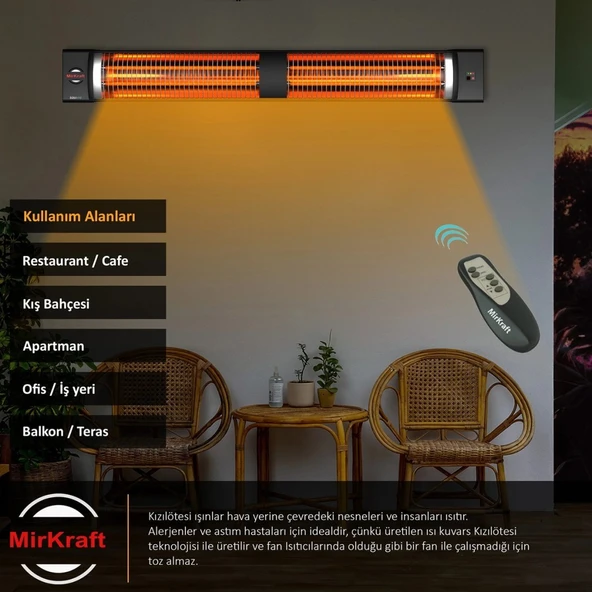 MirKraft Square 2800W Uzaktan Kumandalı Dış Mekan Infrared Isıtıcı - Resim 4