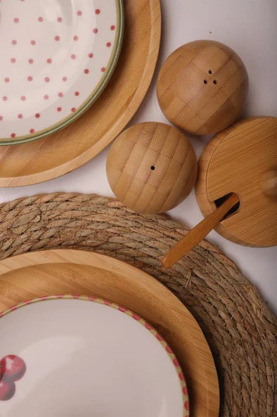 Atbyhome Viva 6 Kişilik 48 Parça Doğal Bambu Porselen Kahvaltı Takımı – Kahvaltı Seti Sunum Seti - Resim 4