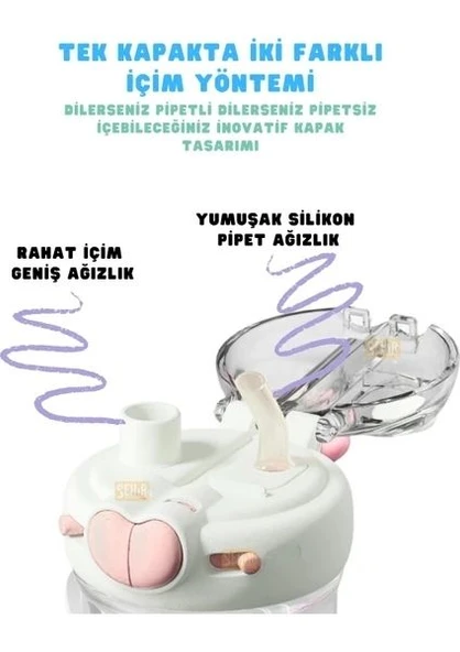 Vagonlife Diller D2518 580ml Çift Kullanım Askılı Pipetli Tritan Matara - Resim 3