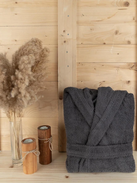 Unisex Premium Koleksiyon Pamuklu Kapüşonlu Bornoz - Resim 3