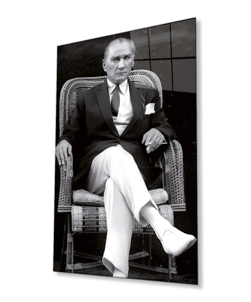 Atatürk Portresi Cam Tablo, Ev ve Ofis Duvar Dekoru, Hediyelik Büyük Temperli 4 mm Cam Tablo - Resim 8