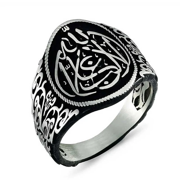 Gümüş La Galiba İllallah Yazılı Gümüş Erkek Yüzük ürün görseli 1