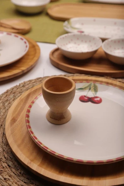 Atbyhome Viva 6 Kişilik 48 Parça Doğal Bambu Porselen Kahvaltı Takımı – Kahvaltı Seti Sunum Seti - Resim 5