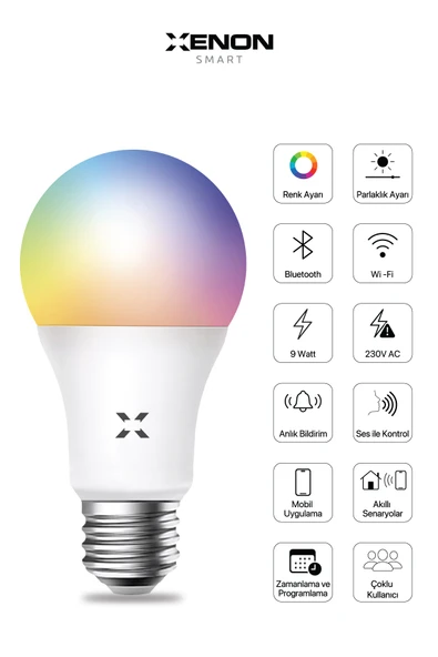 Akıllı Rgb Led Ampul 9w Mobil App Kontrol Sesli Komut Wi-fi Zamanlayıcılı Aydınlatma X7021 - Resim 8