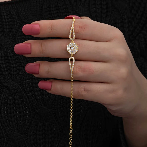 Gümüş Gold Baget Taşlı Kadın Bileklik - Resim 2