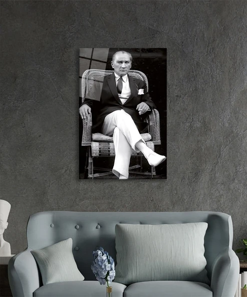 Atatürk Portresi Cam Tablo, Ev ve Ofis Duvar Dekoru, Hediyelik Büyük Temperli 4 mm Cam Tablo - Resim 10
