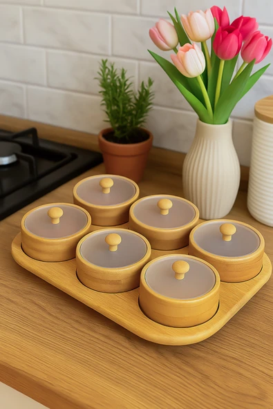 Porsima Pbt-693 Tepsili 6lı Bambu Kahvaltılık Saklama Kabı Kapaklı Saklama Kabı Kapaklı Kahvaltılık Seti - Resim 3